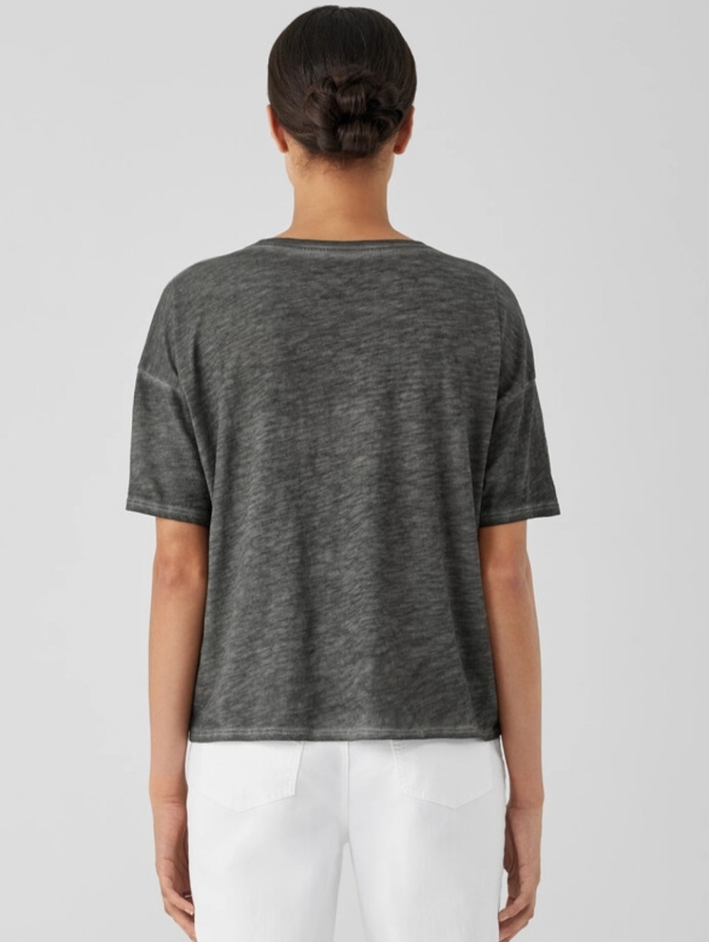 Eileen Fisher Charcoal Gray Short Sleeve Tee - Picture 3 of 7